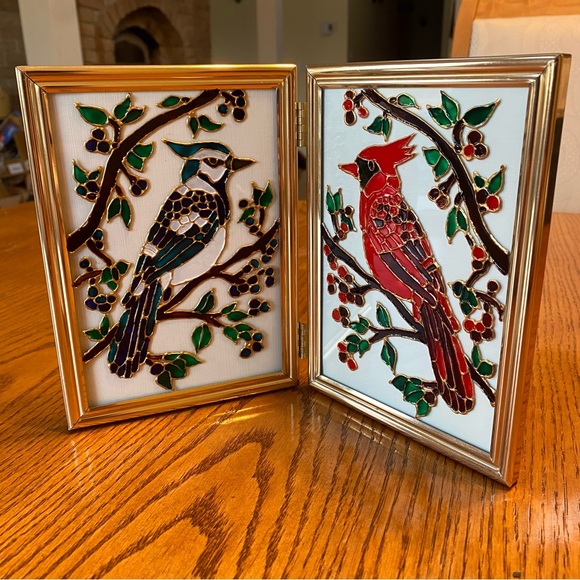 Hand-Painted Blue Jay and Cardinal Stained Glass Art - Picture 3 of 5